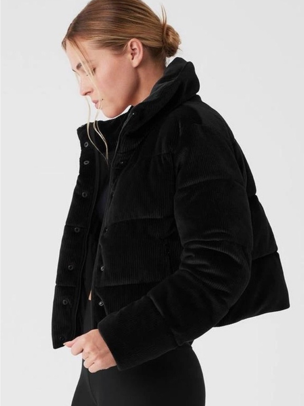 NWOT ALO Yoga Black Corduroy Cropped Puffer Jacket - Picture 10 of 10